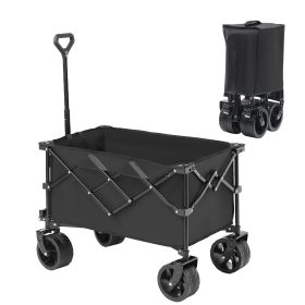 Collapsible Folding Wagon, 150 L Beach Wagon Cart with All-Terrain Wheels, Heavy Duty Folding Wagon Cart Max 265 lbs with Drink Holders