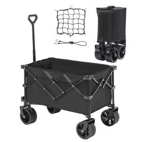 Collapsible Folding Wagon, 113 L Beach Wagon Cart with All-Terrain Wheels, Heavy Duty Folding Wagon Cart Max 250 lbs with Drink Holders